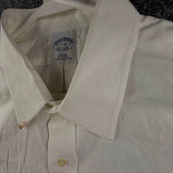 Brooks Brothers White Long Sleeve 17 33 Slim Fit Non Iron Button Up Shirt *** - Picture 9 of 16